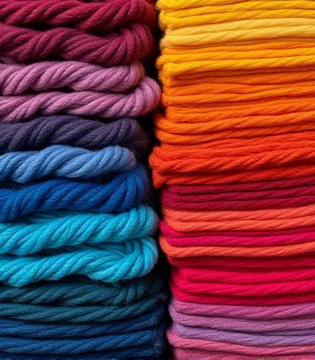 다양한 색상의 천연 염색 실타래 더미